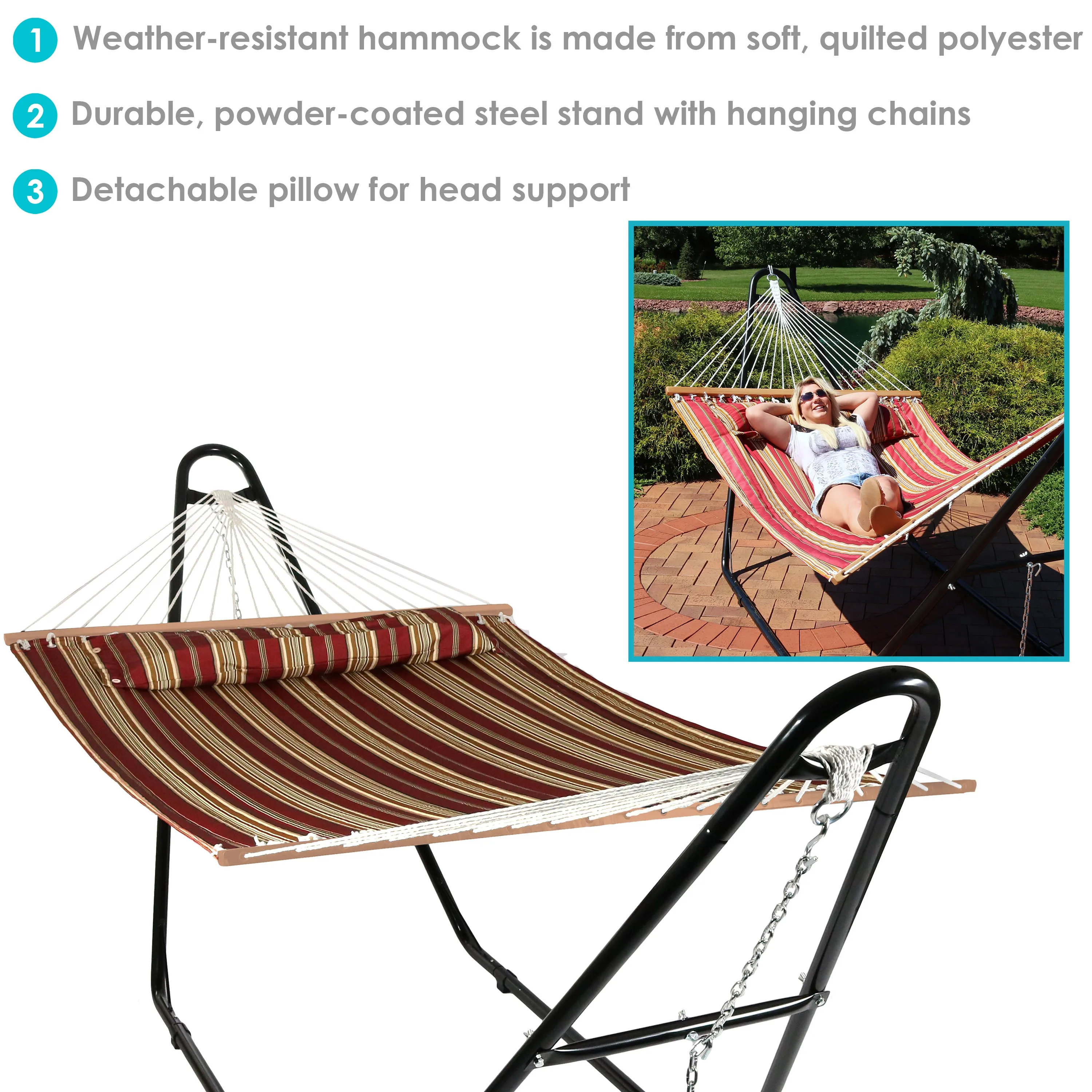 Sunnydaze Quilted 2-Person Hammock with Multi-Use Universal Stand