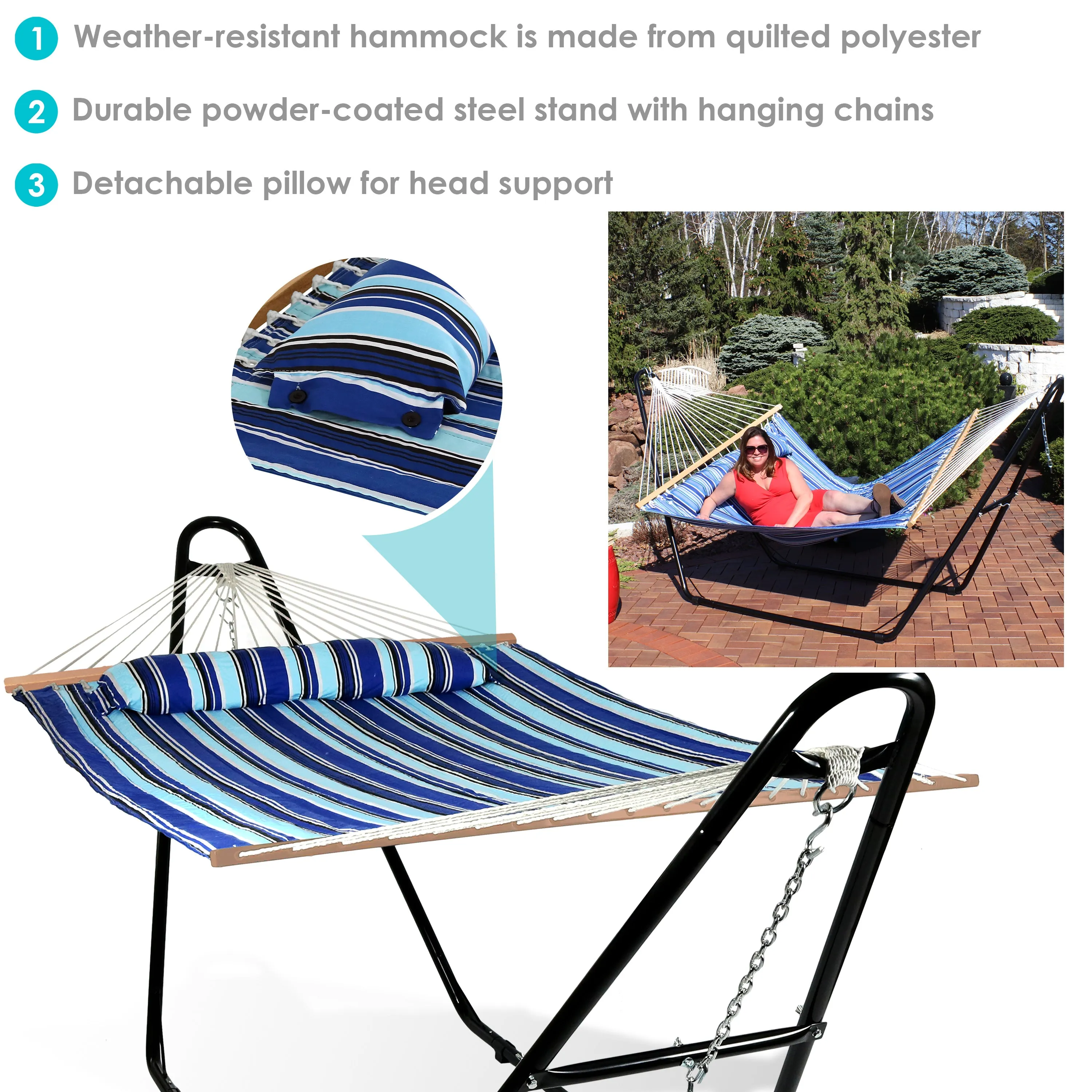 Sunnydaze Quilted 2-Person Hammock with Multi-Use Universal Stand