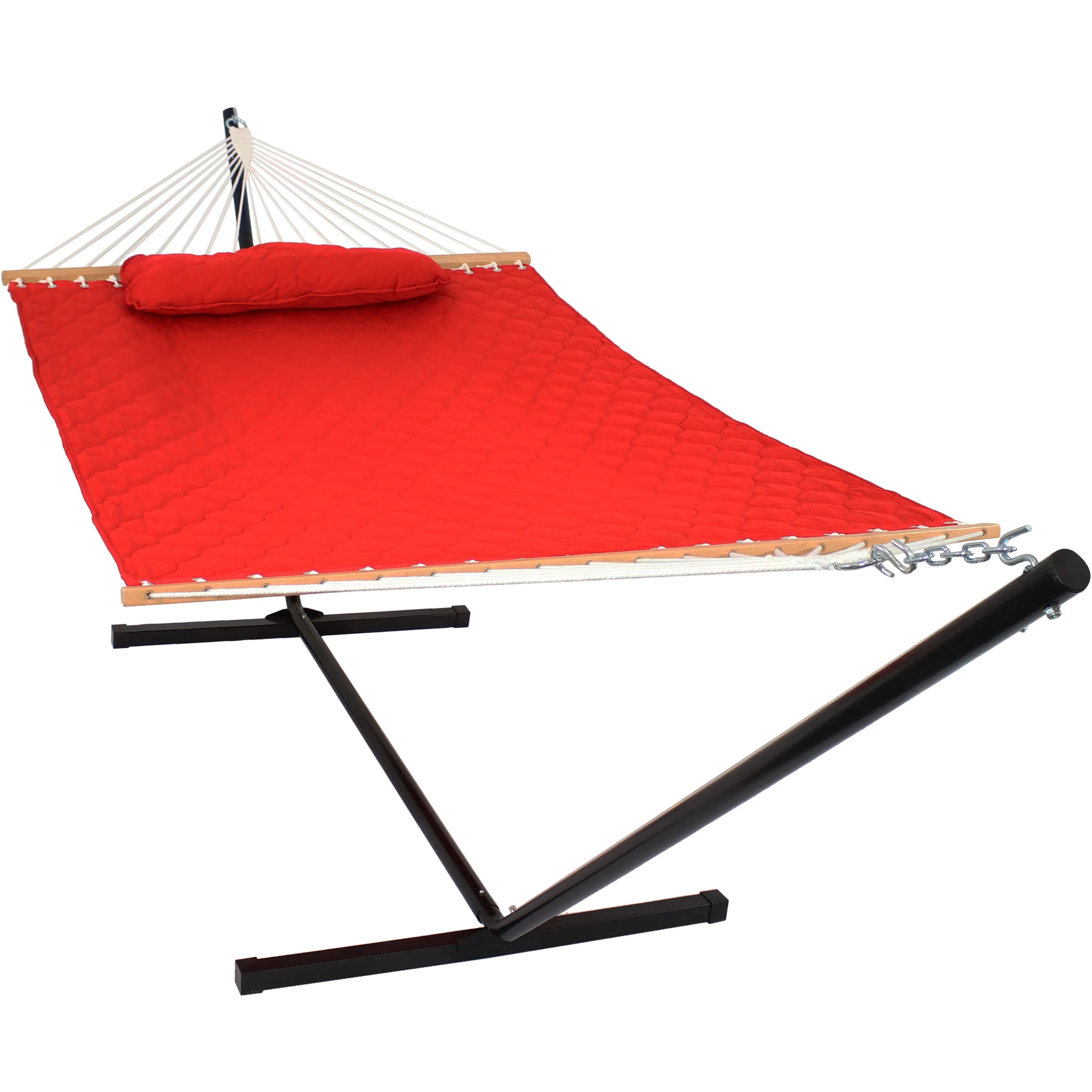 Sunnydaze Quilted Fabric 2-Person Hammock with Pillow and Stand