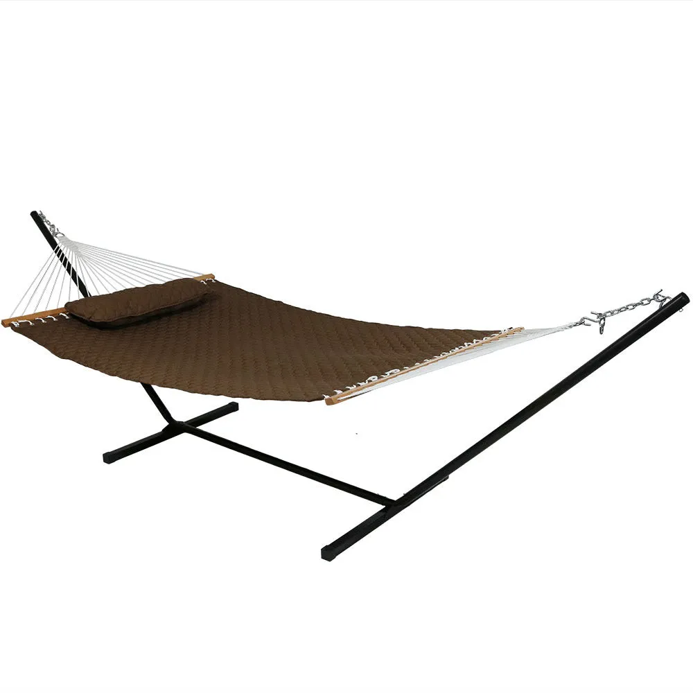 Sunnydaze Quilted Fabric 2-Person Hammock with Pillow and Stand