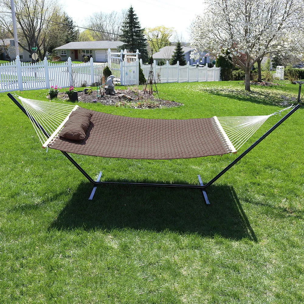 Sunnydaze Quilted Fabric 2-Person Hammock with Pillow and Stand