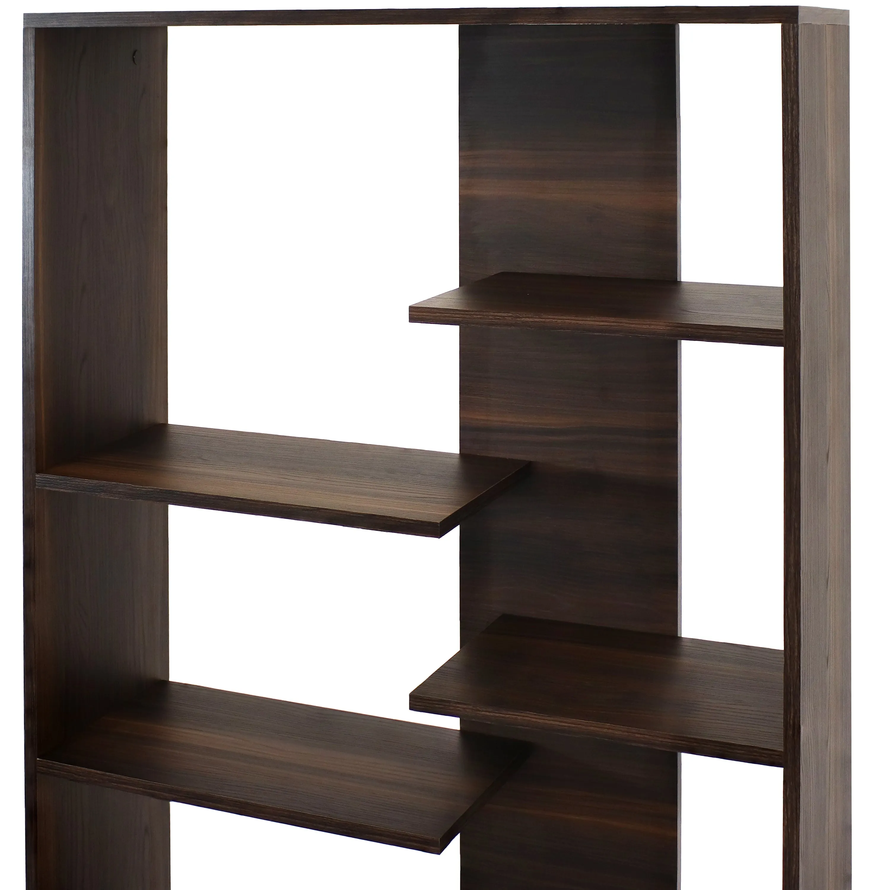 Sunnydaze Rosalee 9-Tier Open-Back Bookshelf with Staggered Shelves