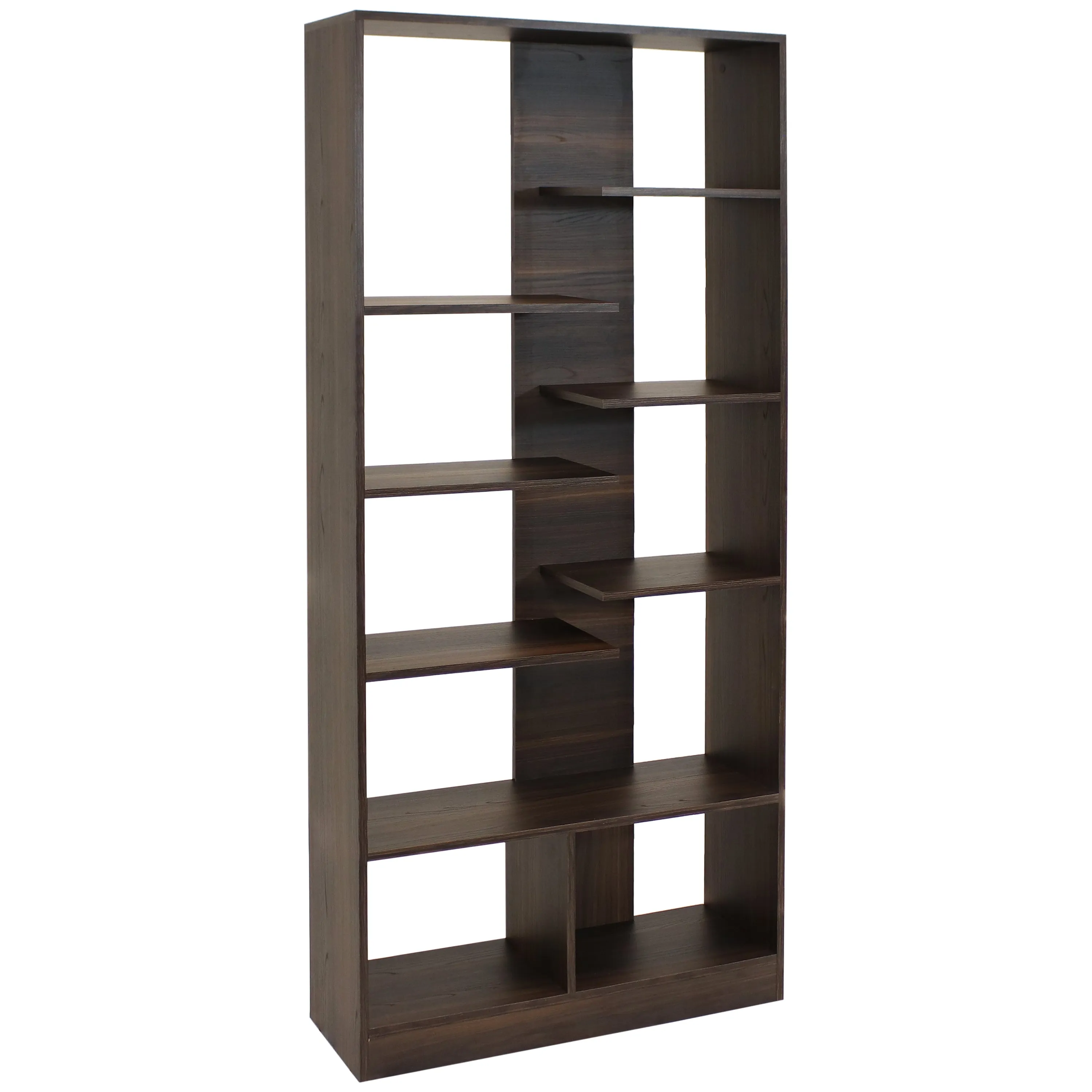 Sunnydaze Rosalee 9-Tier Open-Back Bookshelf with Staggered Shelves