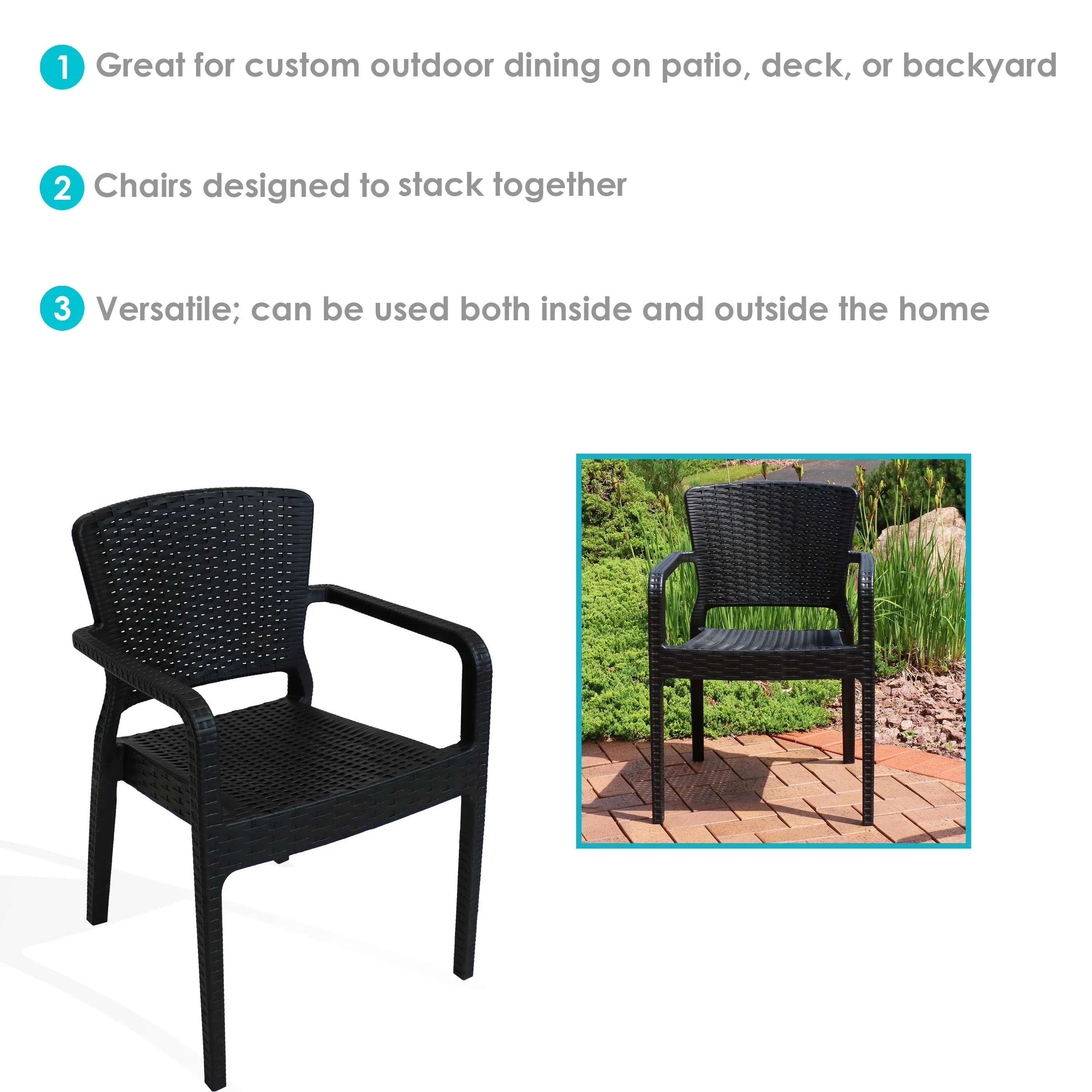 Sunnydaze Segonia All-Weather Plastic Stackable Dining Armchair - Black