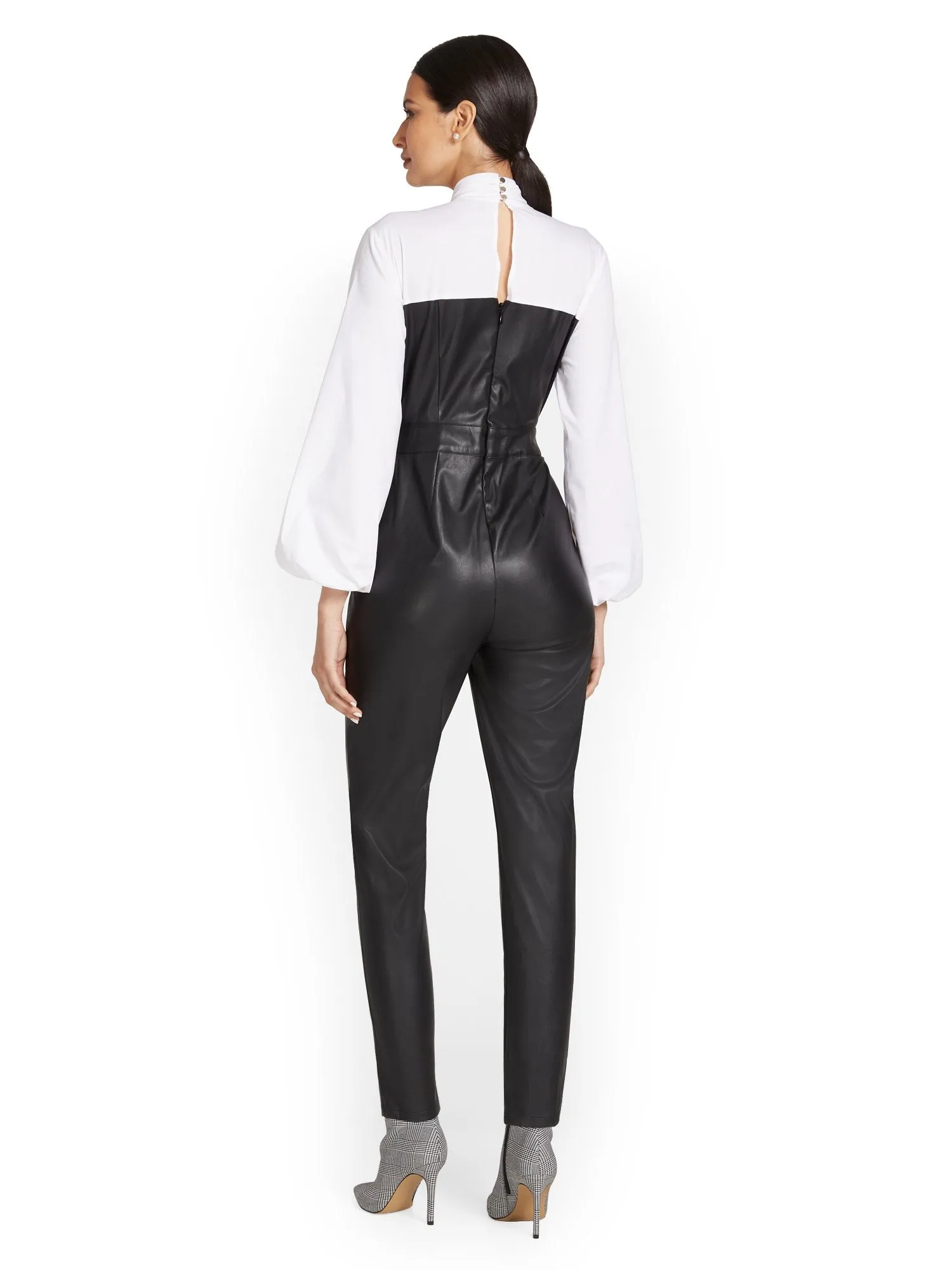 Tall Faux-Leather Bow-Front Jumpsuit