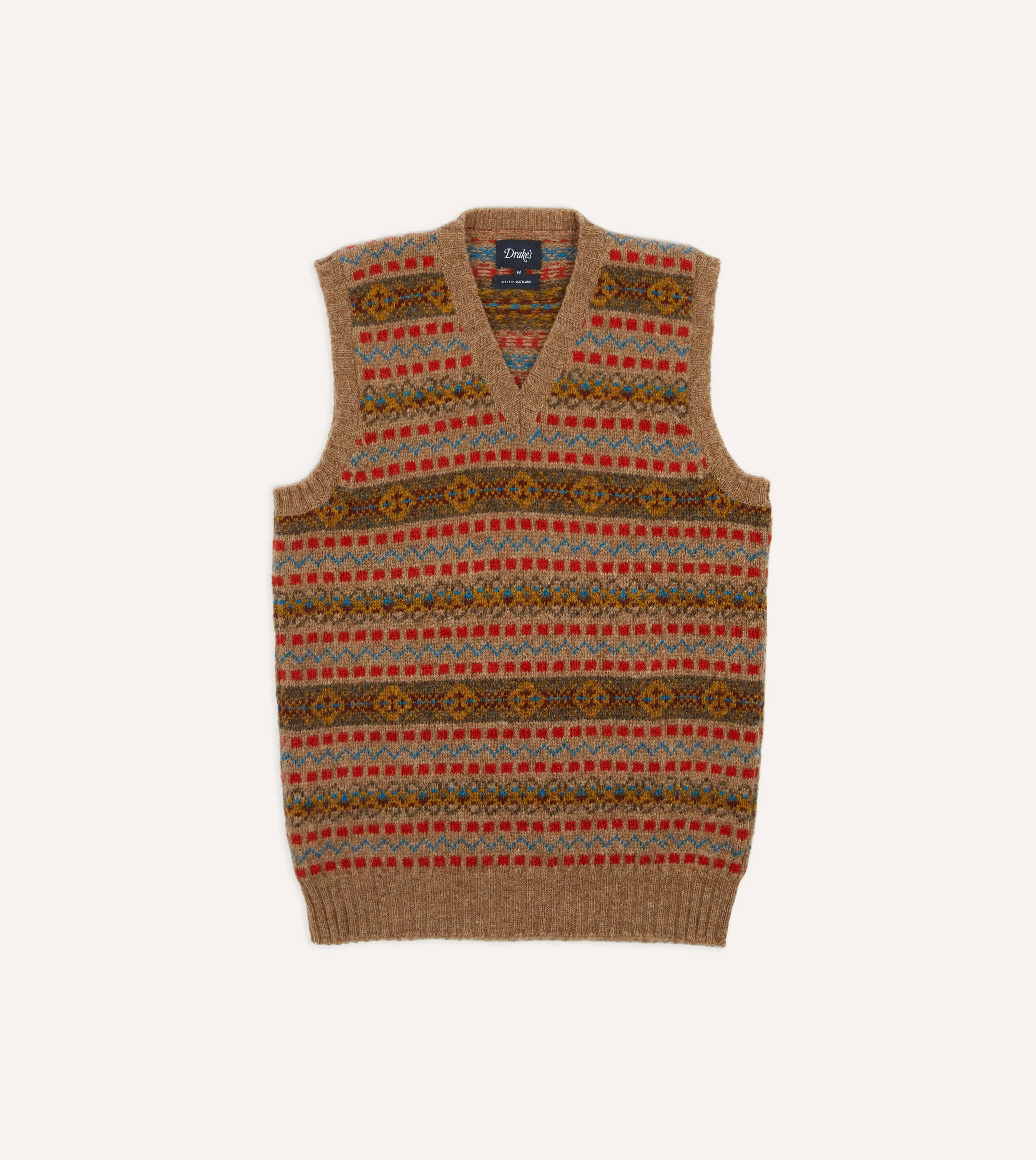 Tan Fair Isle Lambswool Sleeveless V-Neck Jumper