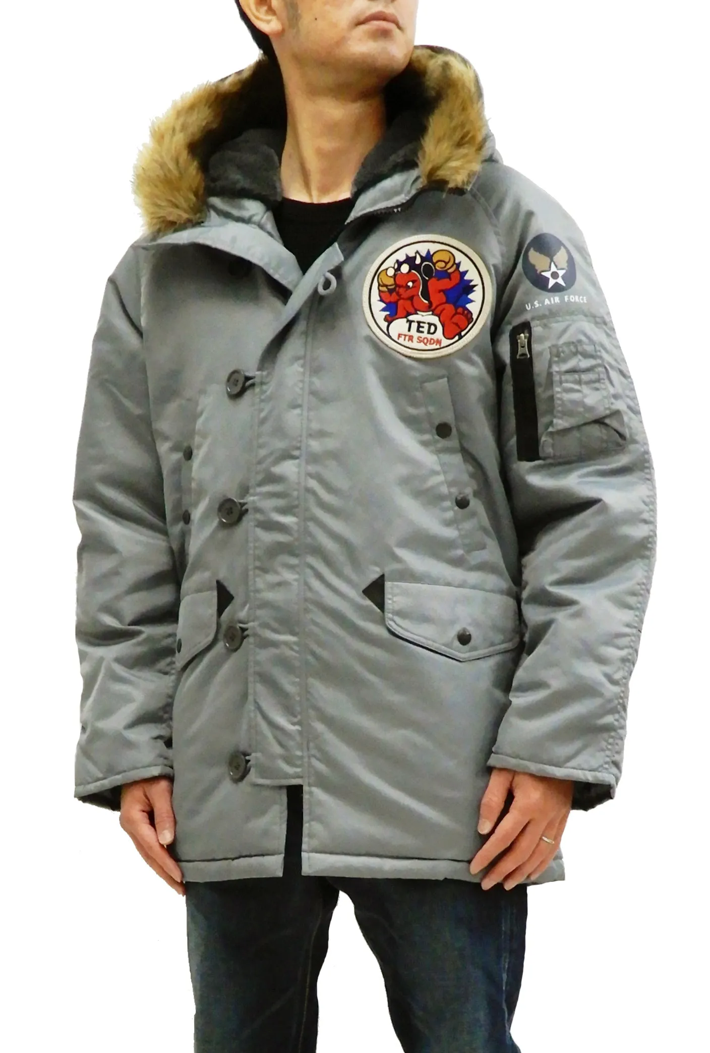 Tedman N-3B Parka Men's Winter Padded Coat Jacket with Patch TN3B-070 TN3-B-070 Gray