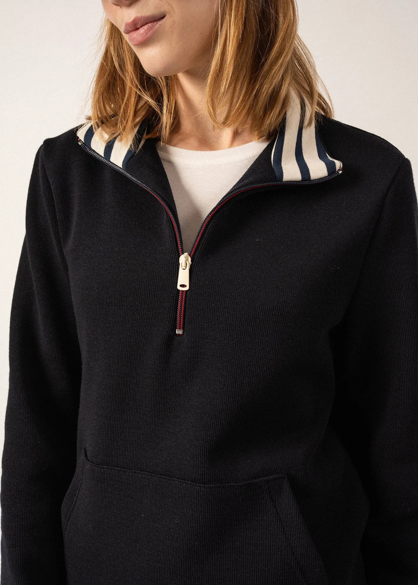 Thonon Zip-up Sweatshirt - in wool and cotton (NAVY)