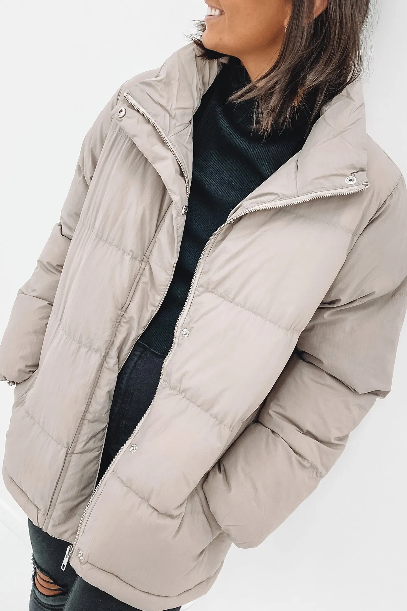 Topher Longline Puffer Taupe