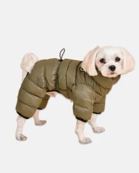 Ultra Light Insulated Winter Puffer Jumpsuit in Dark Khaki