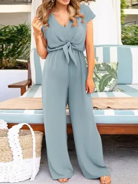 V-Neck Tie High Waist Halter Maternity Jumpsuit