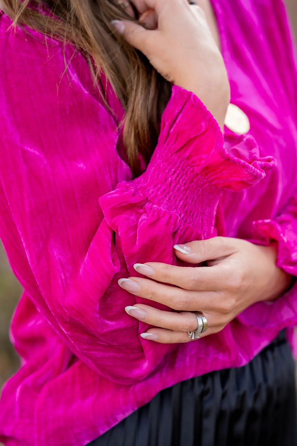 Velvety Cinched Sleeve Blouse