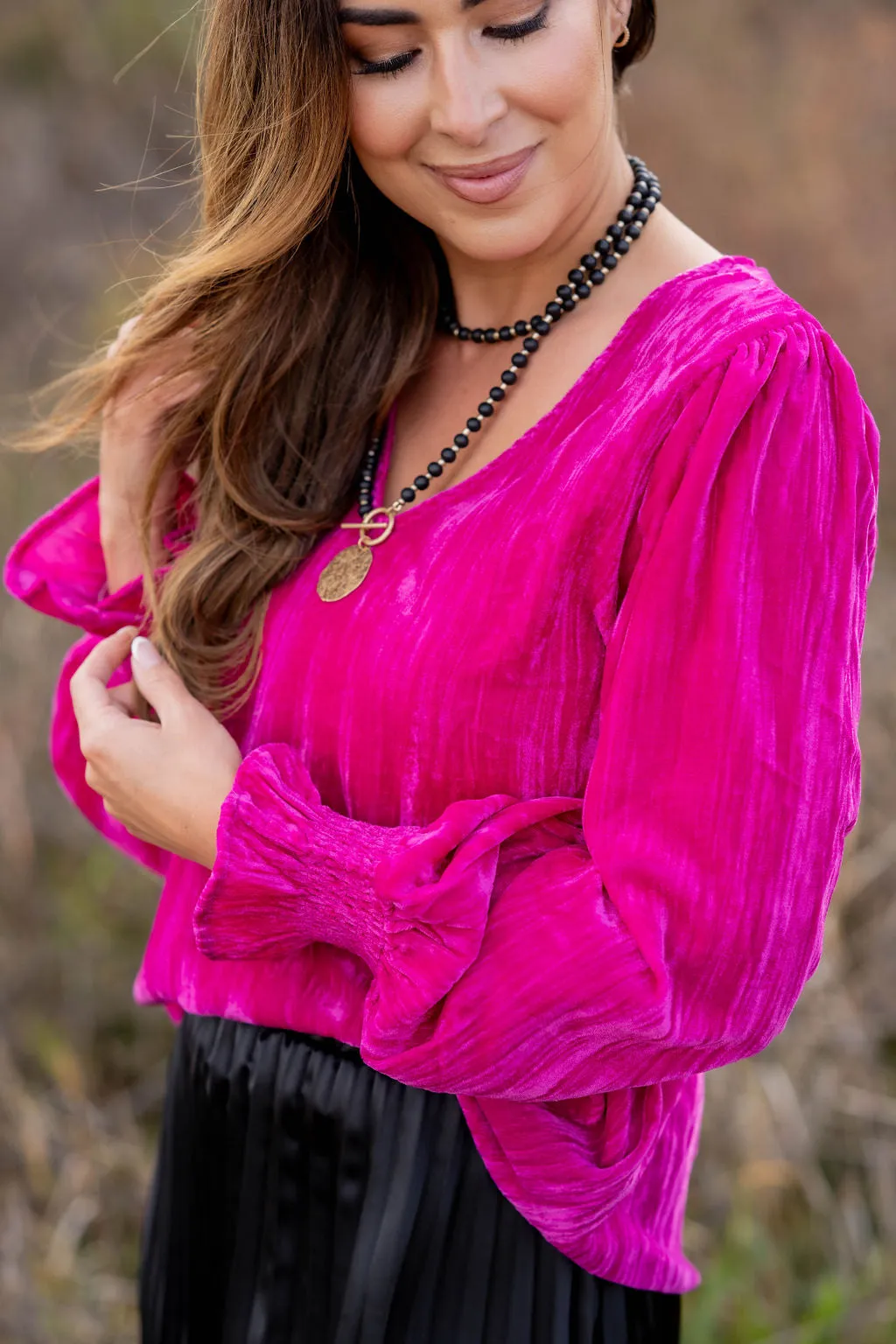 Velvety Cinched Sleeve Blouse