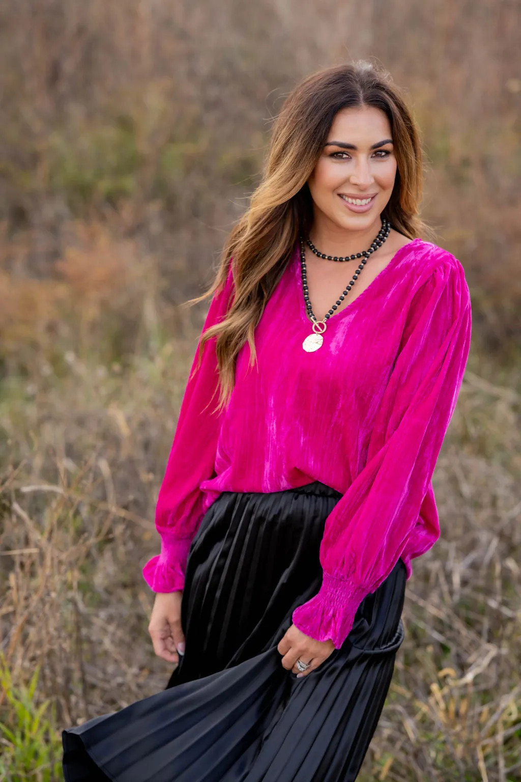 Velvety Cinched Sleeve Blouse