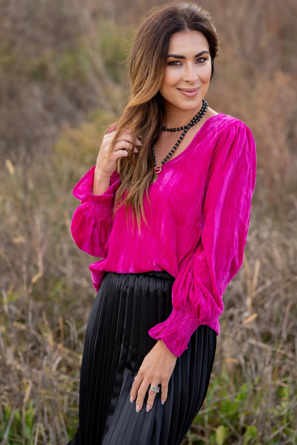 Velvety Cinched Sleeve Blouse