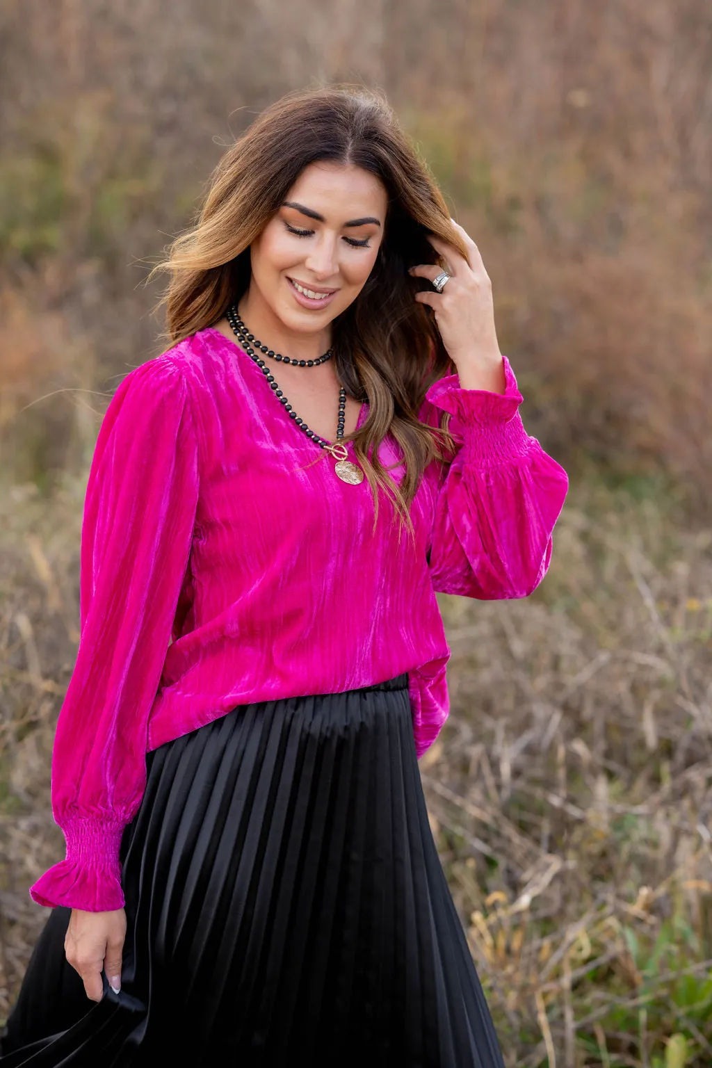 Velvety Cinched Sleeve Blouse