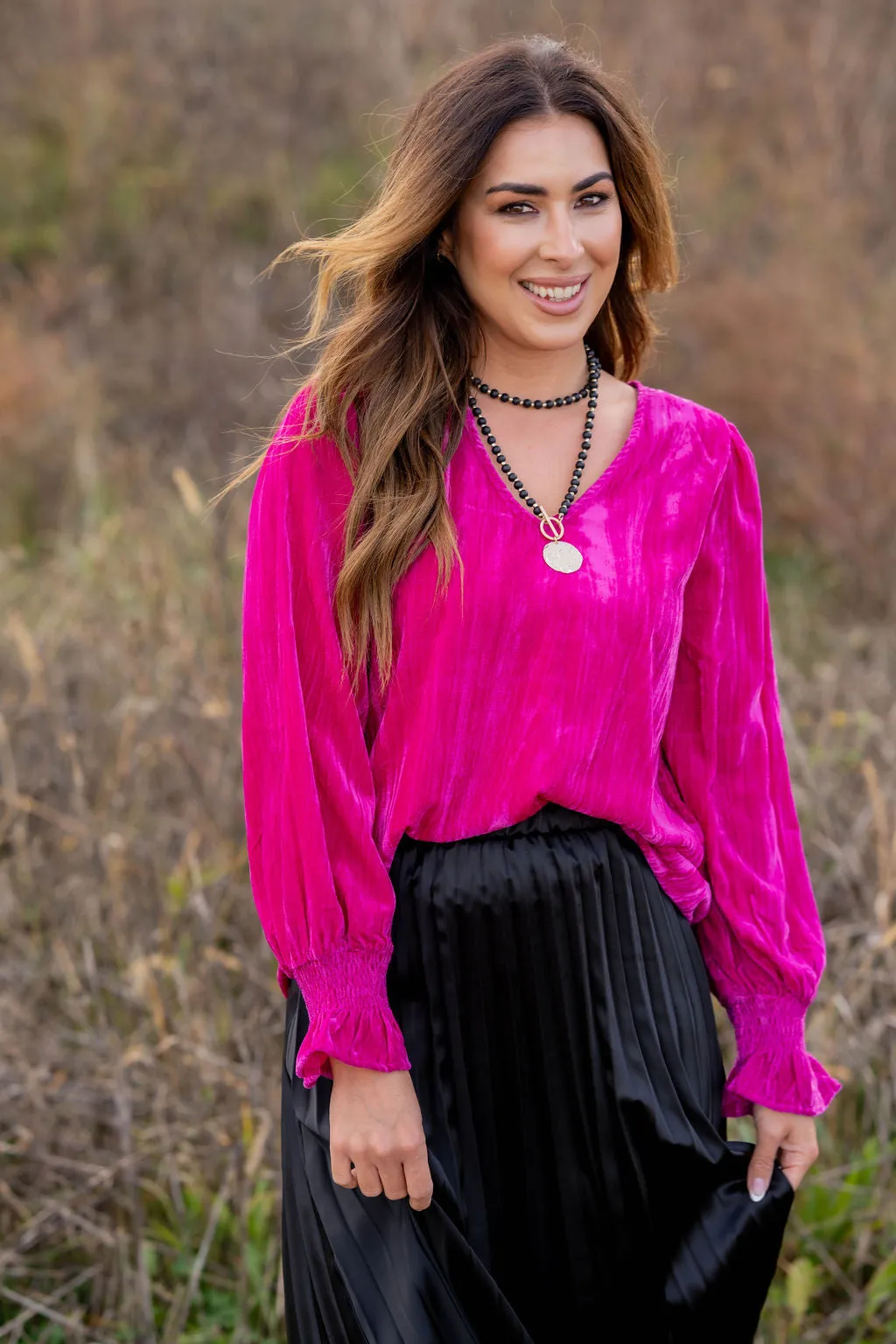 Velvety Cinched Sleeve Blouse