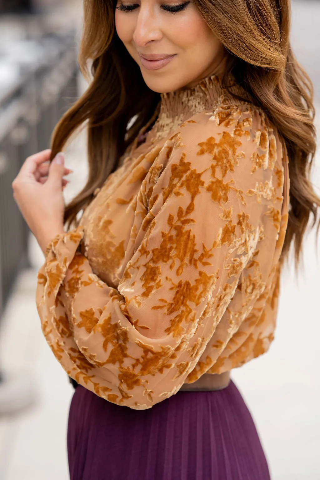 Velvety Floral Accented Blouse