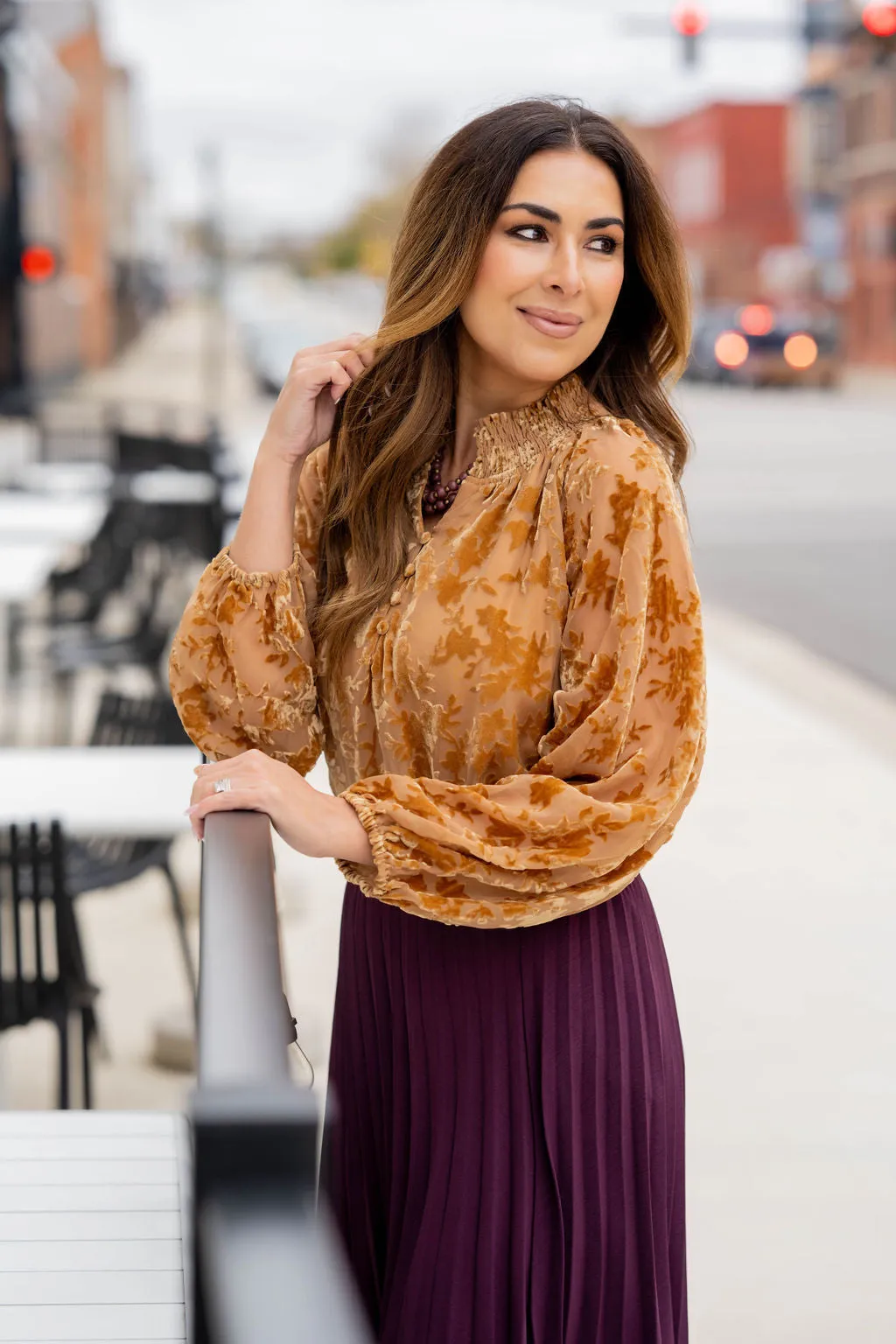 Velvety Floral Accented Blouse