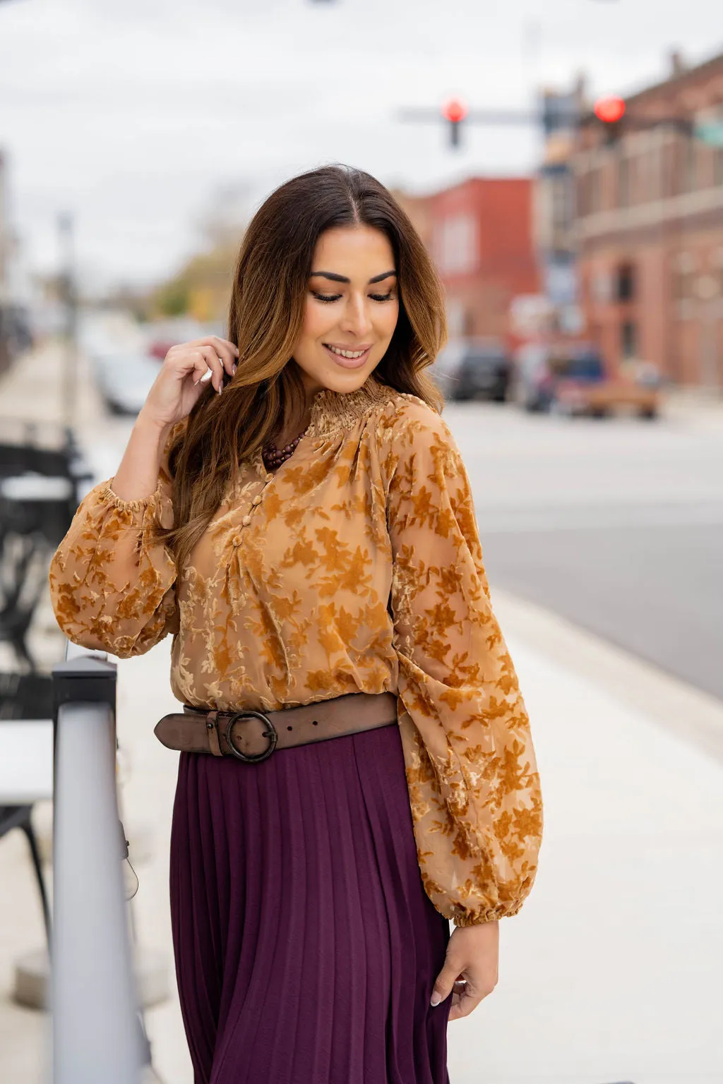 Velvety Floral Accented Blouse