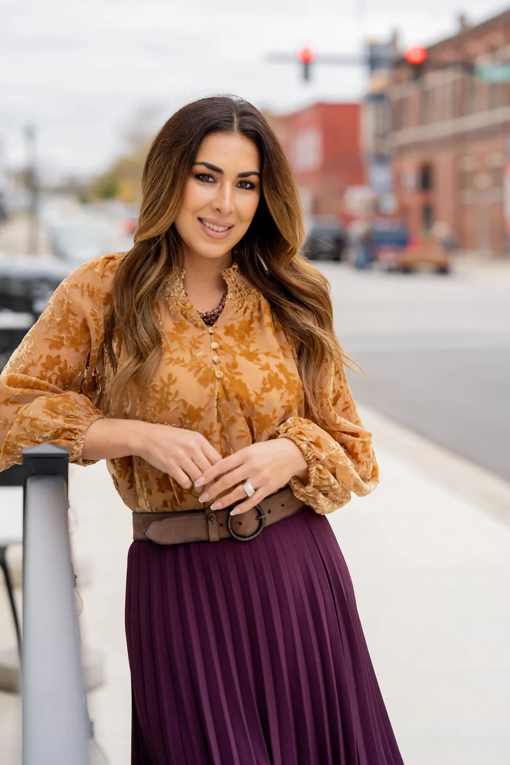 Velvety Floral Accented Blouse