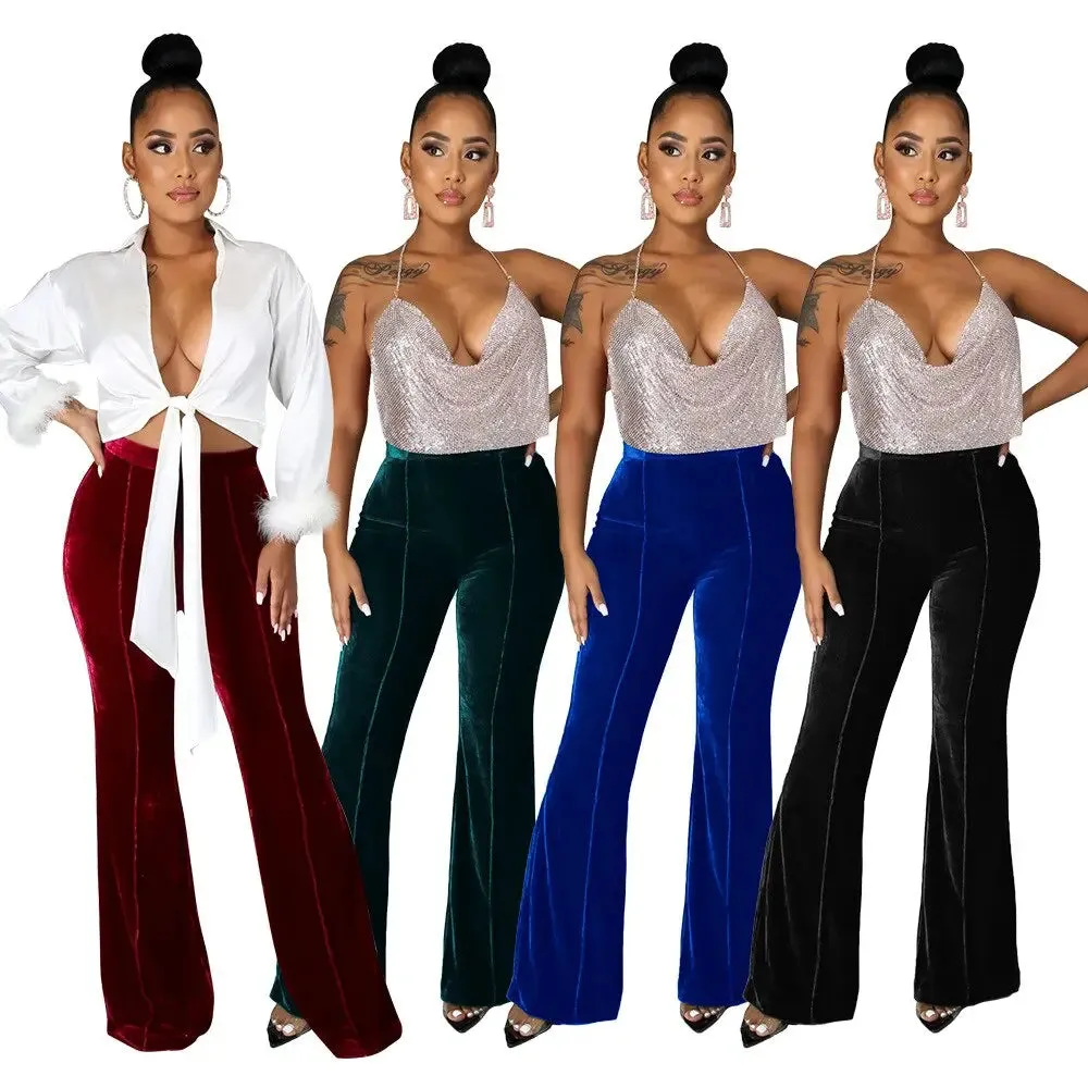 Velvety High Waist Trousers