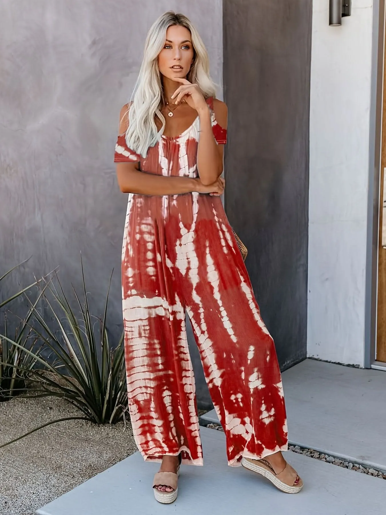 Vibrant Geometric Tie Dye Cut Out Jumpsuit- By Lustmia