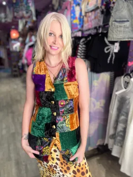 Vintage 90s Velvety Patchwork Vest