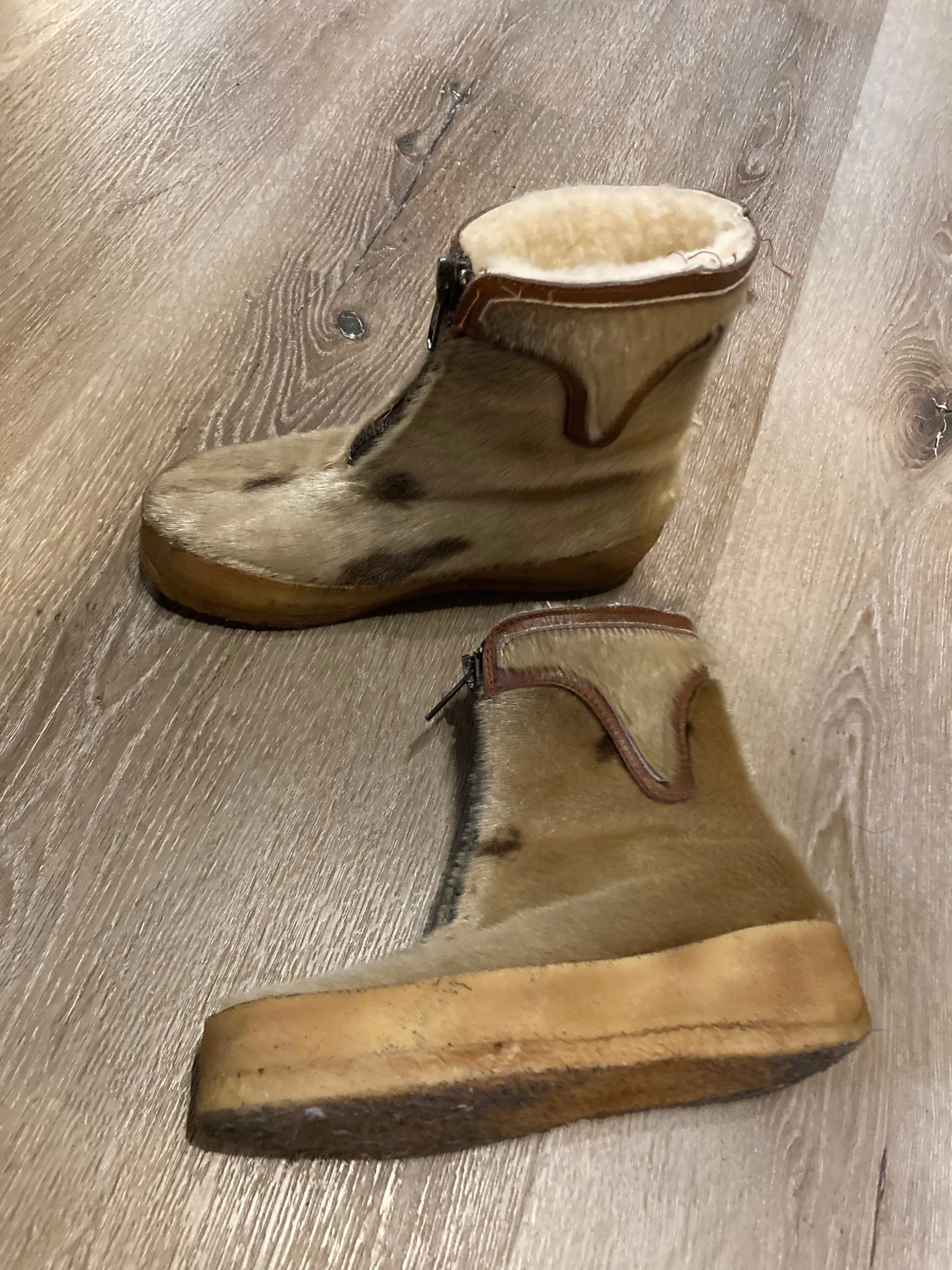 Vintage Chief Cherokee Indigenous Made Fur Boots, Hand-made in Canada, Size US W 7