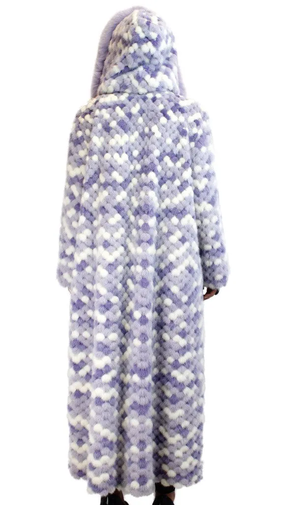 Vintage Long Purple & White Mink and Fox Fur Reversible Hooded Coat -XL (NEVER WORN)