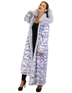 Vintage Long Purple & White Mink and Fox Fur Reversible Hooded Coat -XL (NEVER WORN)