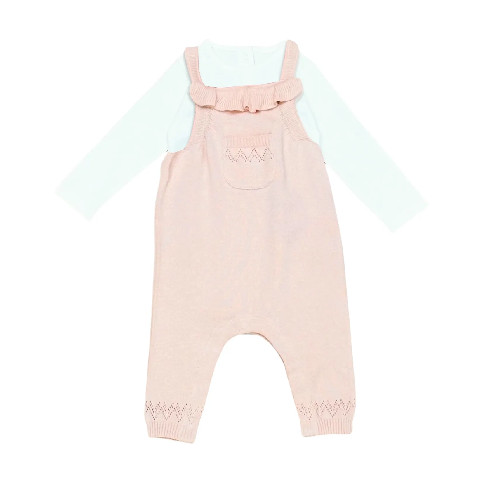 Viverano Organics Ruffle Pointelle Knit Overall & Bodysuit Set