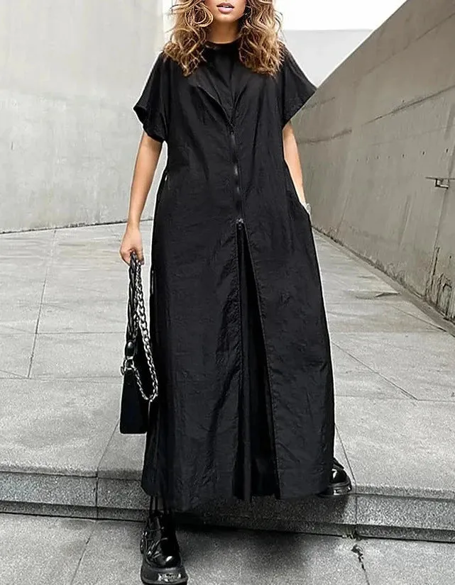 Wide-Leg Black Jumpsuit with Zipper Detail