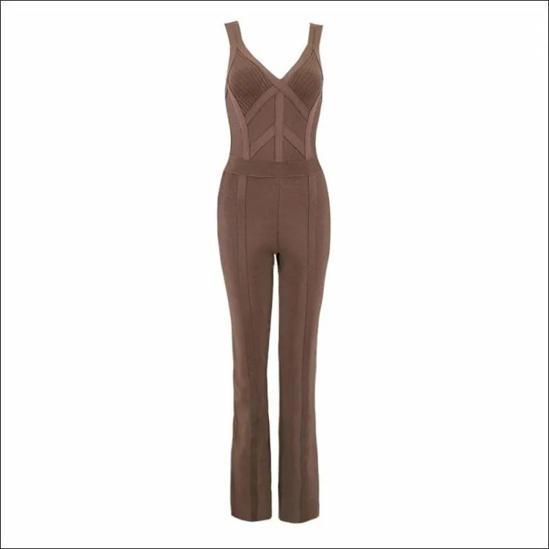 Winnal Sexy Jumpsuit Sleeveless V Neck Long Pants Wideth Back Zip