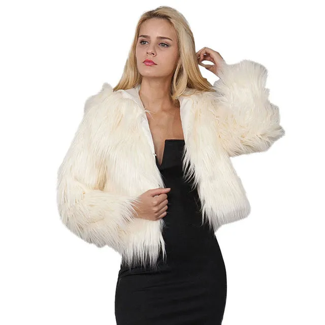 Winter Hooded Fur Coat - Women Warm Long Sleeve Outerwear Solid Faux Fur Jacket