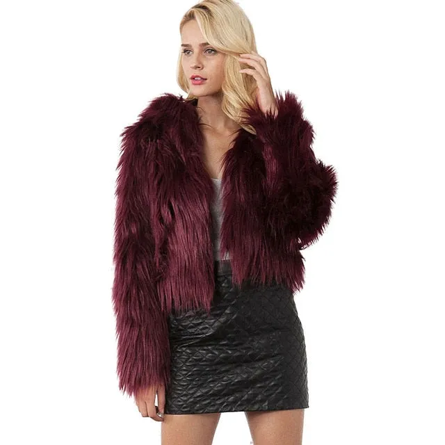 Winter Hooded Fur Coat - Women Warm Long Sleeve Outerwear Solid Faux Fur Jacket