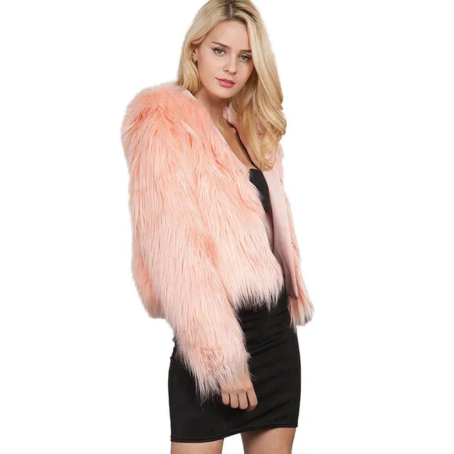 Winter Hooded Fur Coat - Women Warm Long Sleeve Outerwear Solid Faux Fur Jacket