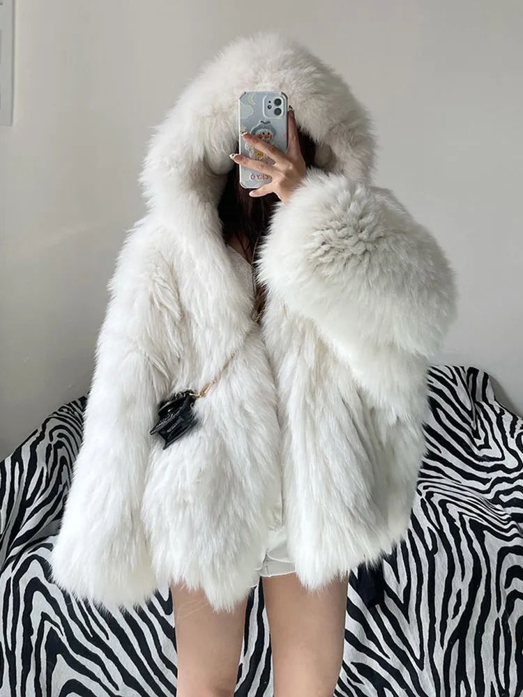 Winter Thick Warm Soft Faux Fur Jacket Women with Hood