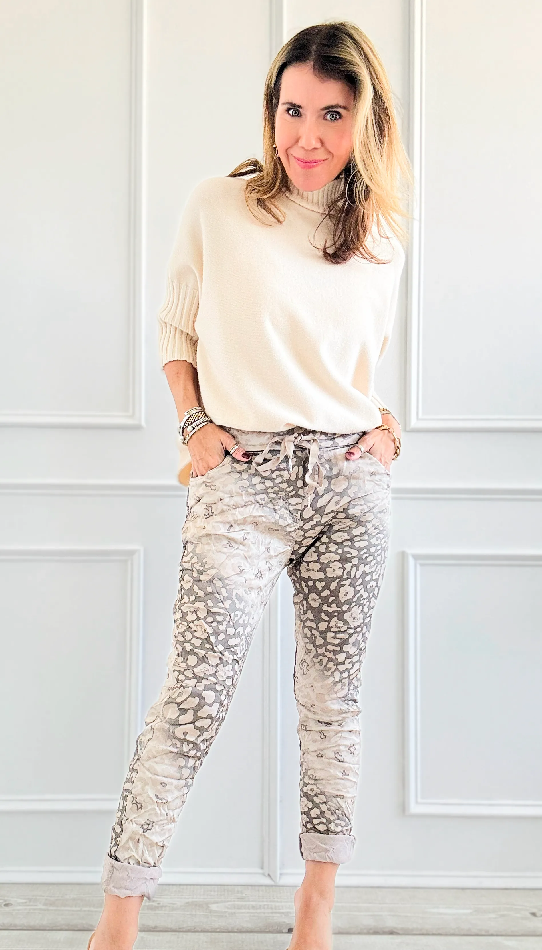 Wish List Animal Print Italian Joggers- Beige