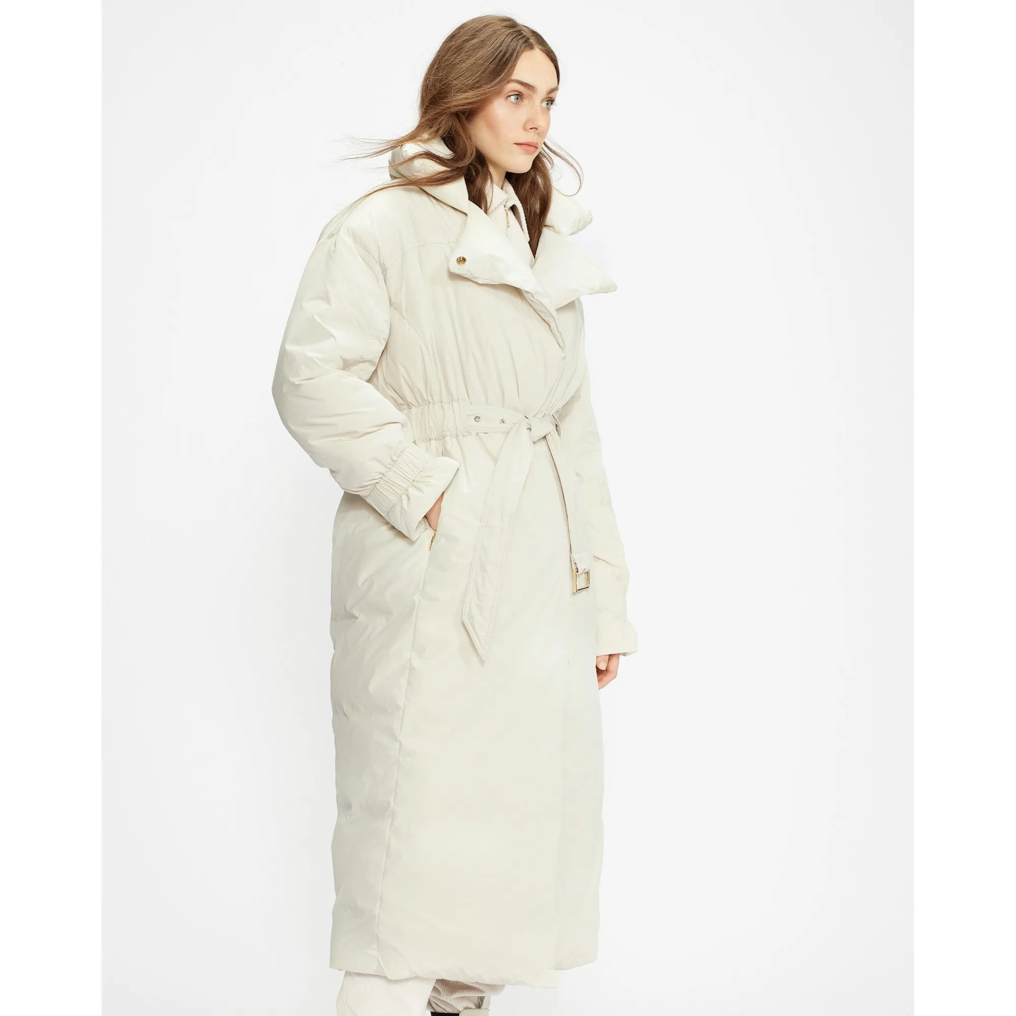 Women Wmo-Aliccee-Long Belted Puffer Jacket - White