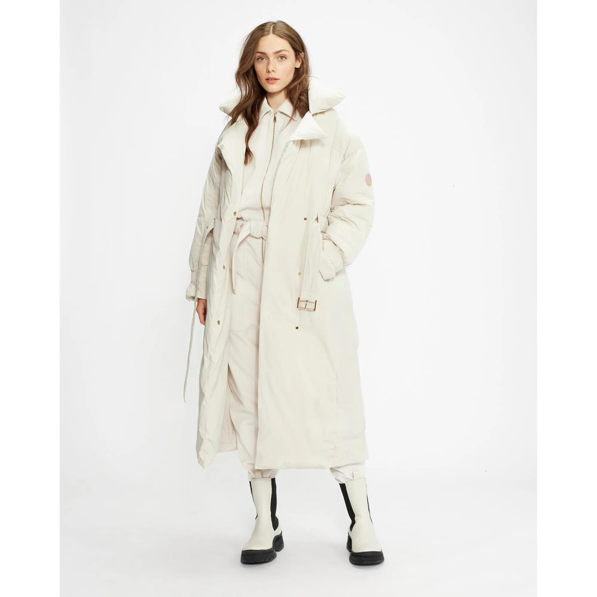 Women Wmo-Aliccee-Long Belted Puffer Jacket - White