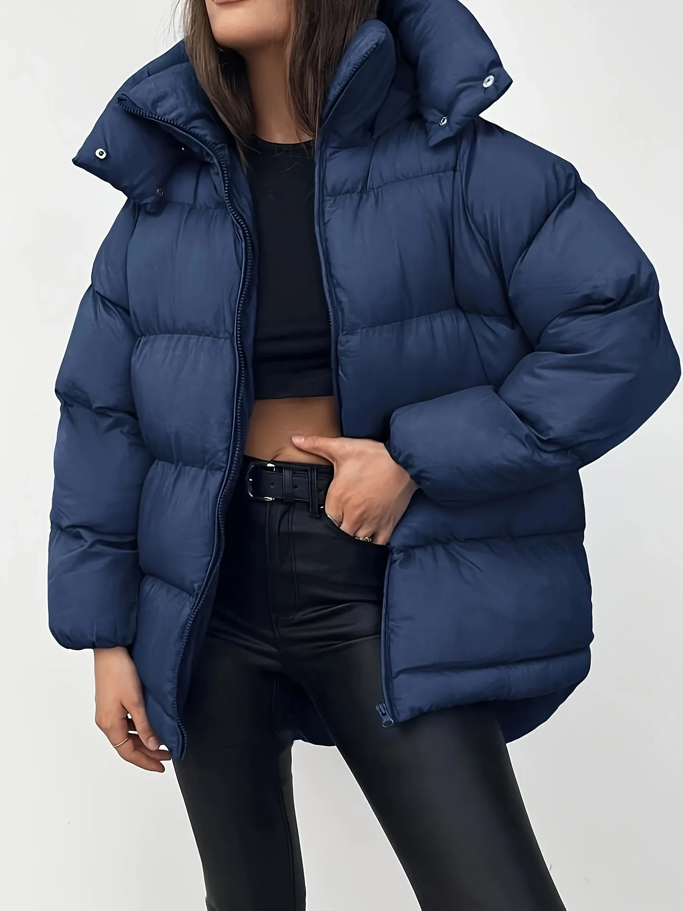 Women's Elegant Quilted Winter Coat Jacket with Hood and Zipper | Ideal for Autumn/Winter