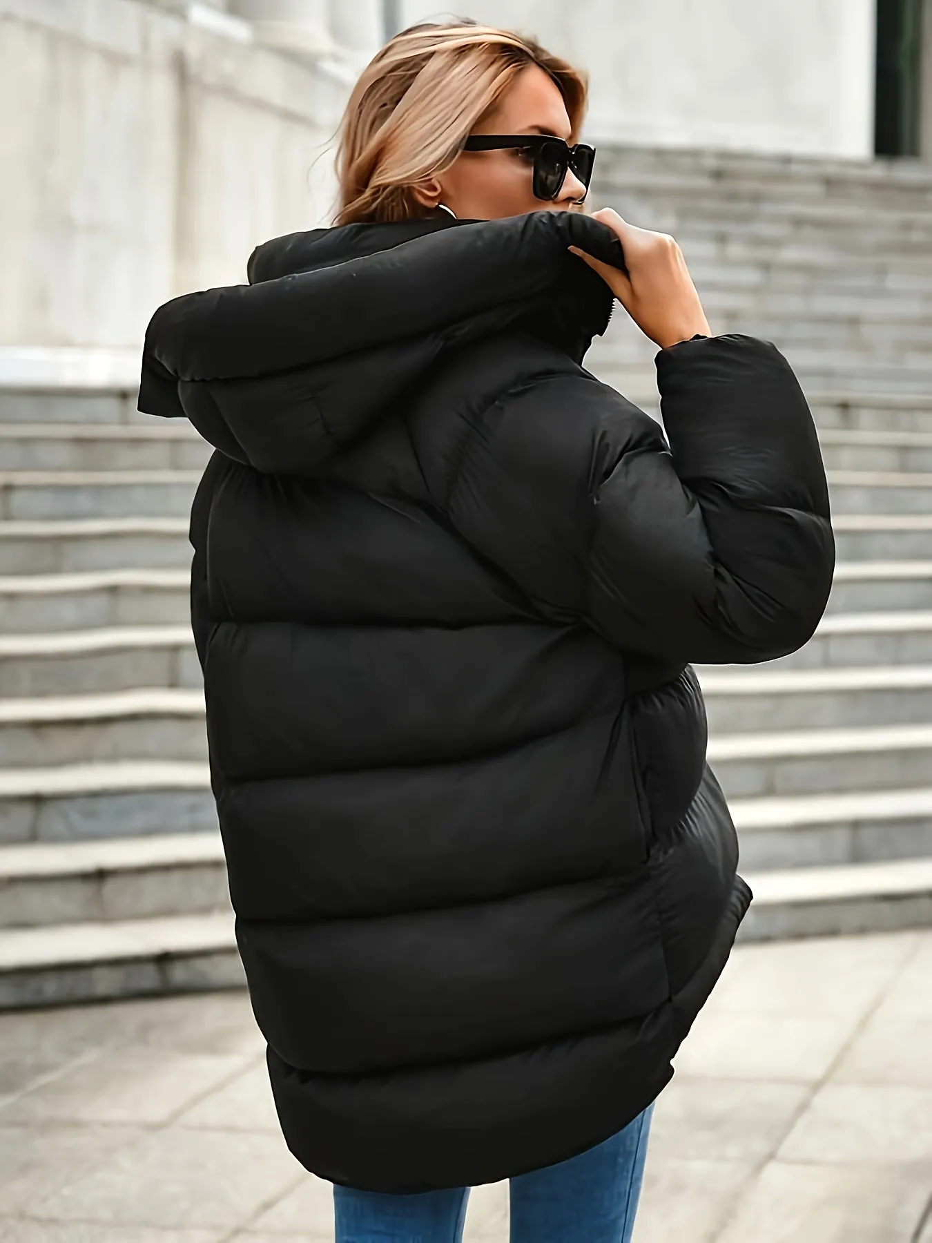 Women's Elegant Quilted Winter Coat Jacket with Hood and Zipper | Ideal for Autumn/Winter