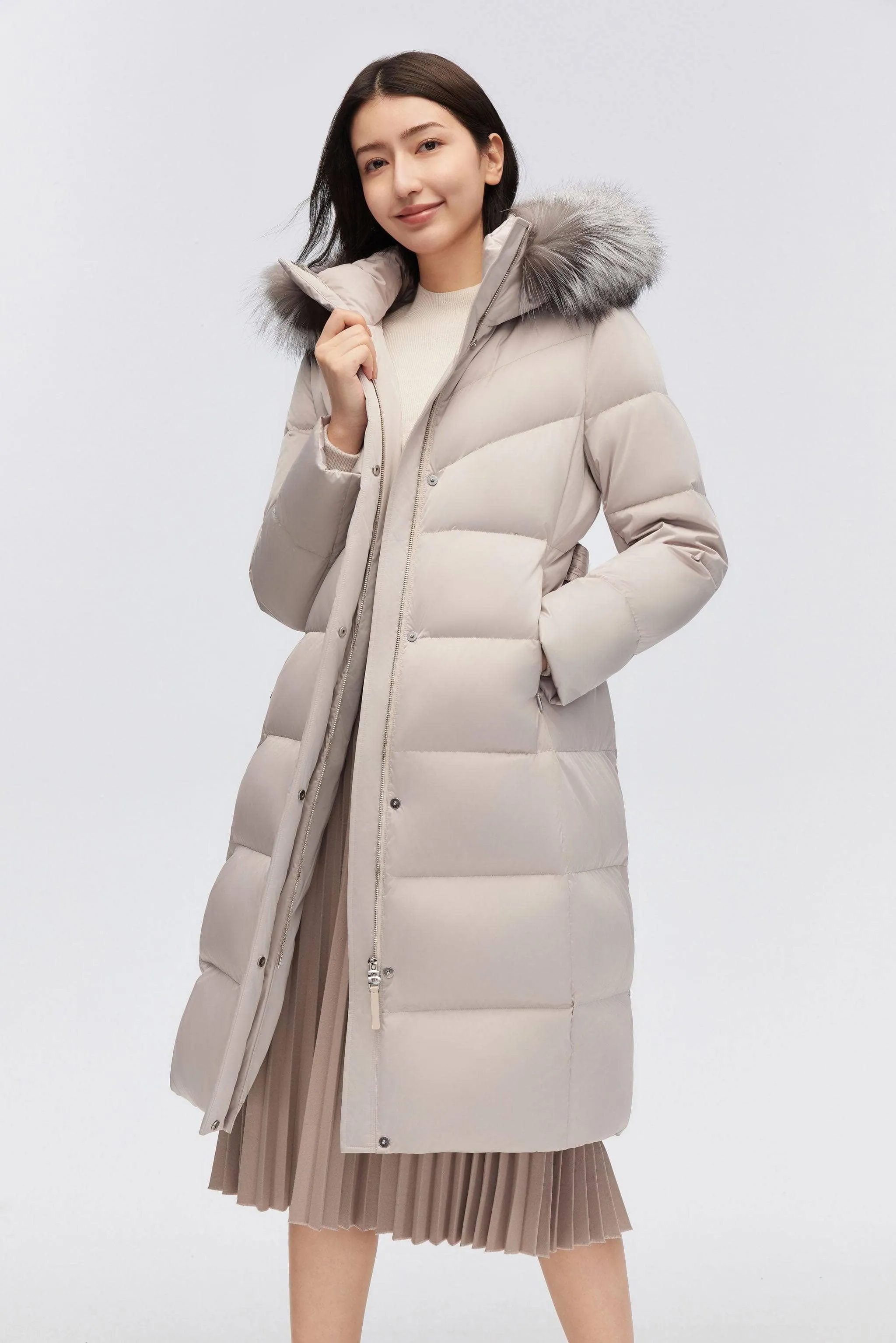 Women's Full Length Goose Down Belted Coat