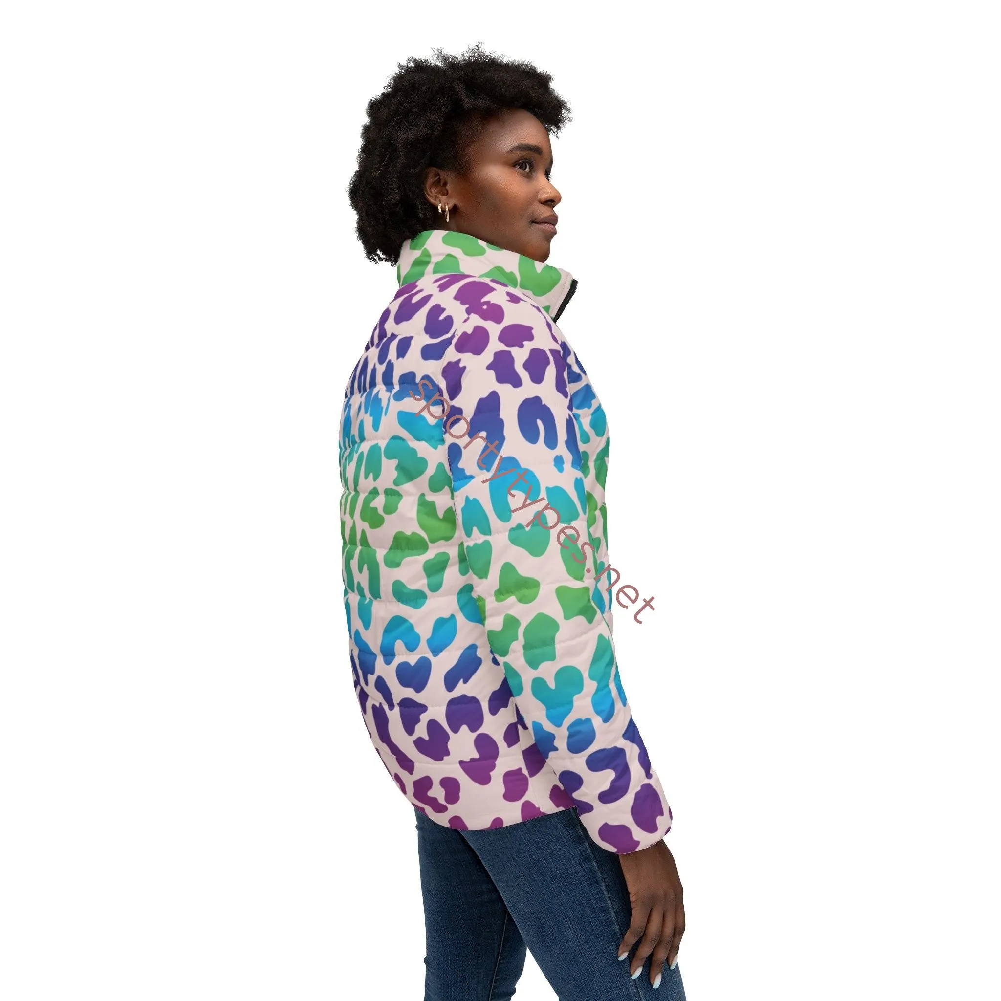 Women’s Neon Leopard Print Puffer Jacket