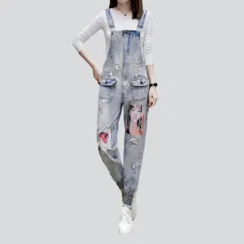 Women's paintings print denim jumpsuit