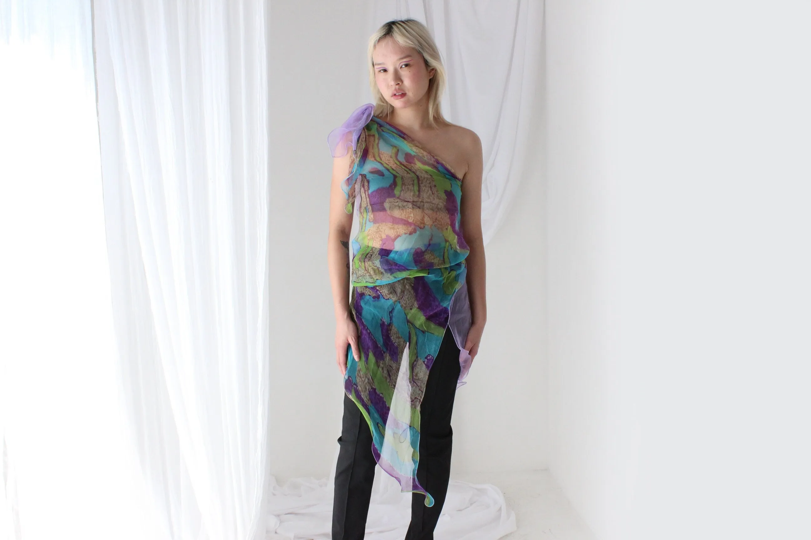 Y2K Pure Silk Chiffon Experimental Sheer Scarf Top